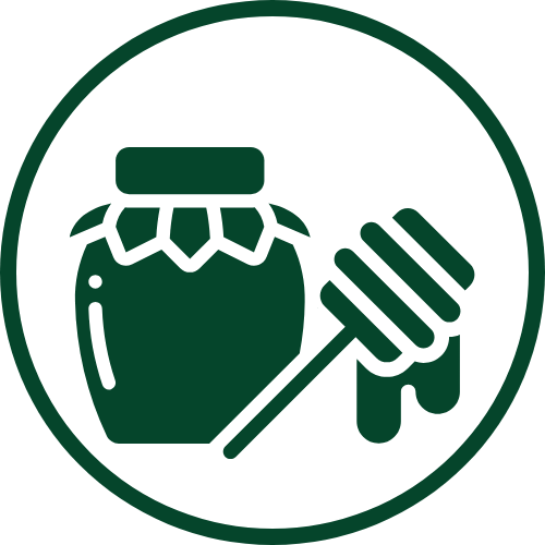 The Deep Soil brand icon featuring a dark green honey pot and honey dipper with dripping honey inside a circle