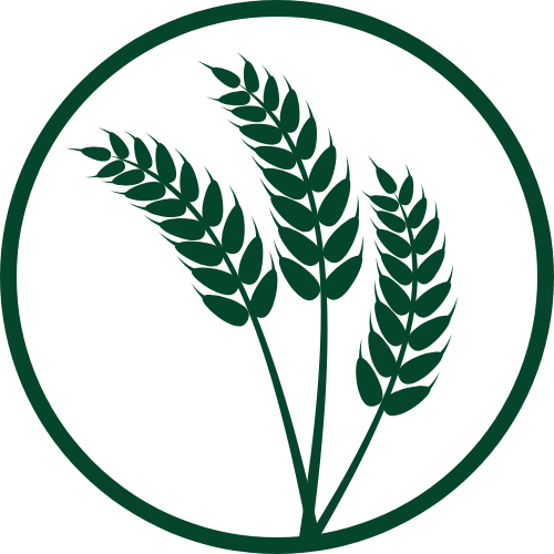 Graphic symbol of three green grain stalks in a circle representing the grains and flours product category