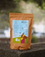 The Deep Soil Pahadi Rajma Kidney Beans package back view with nutritional facts on stone surface