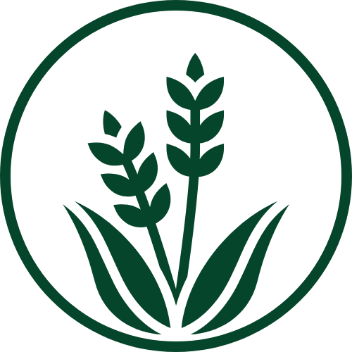 The Deep Soil brand icon featuring two dark green wheat stalks with broad leaves inside a circle