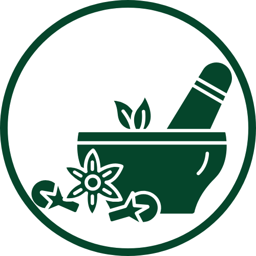 The Deep Soil brand icon featuring a dark green mortar and pestle with herbs and star anise inside a circle